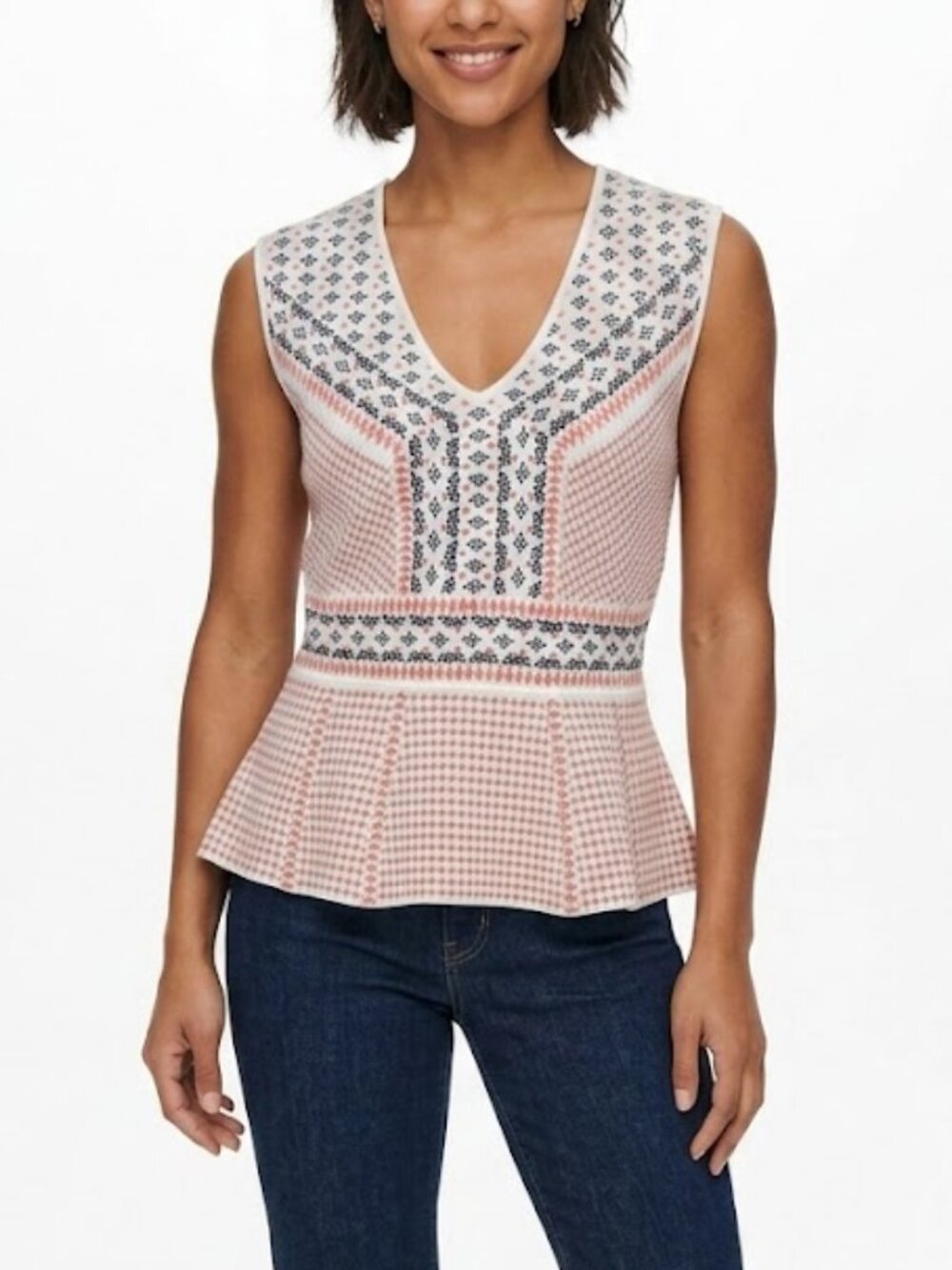 BCBG Maxazria Alonya Peplum Sweater Vest Navy Coral Pink